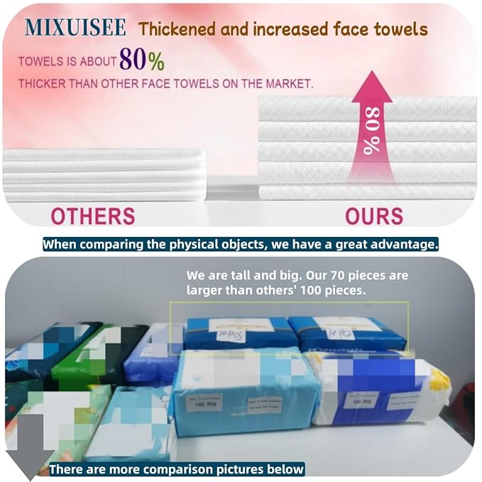Disposable face towel, MIXUISEE thick and soft face towels, 100% cotton face