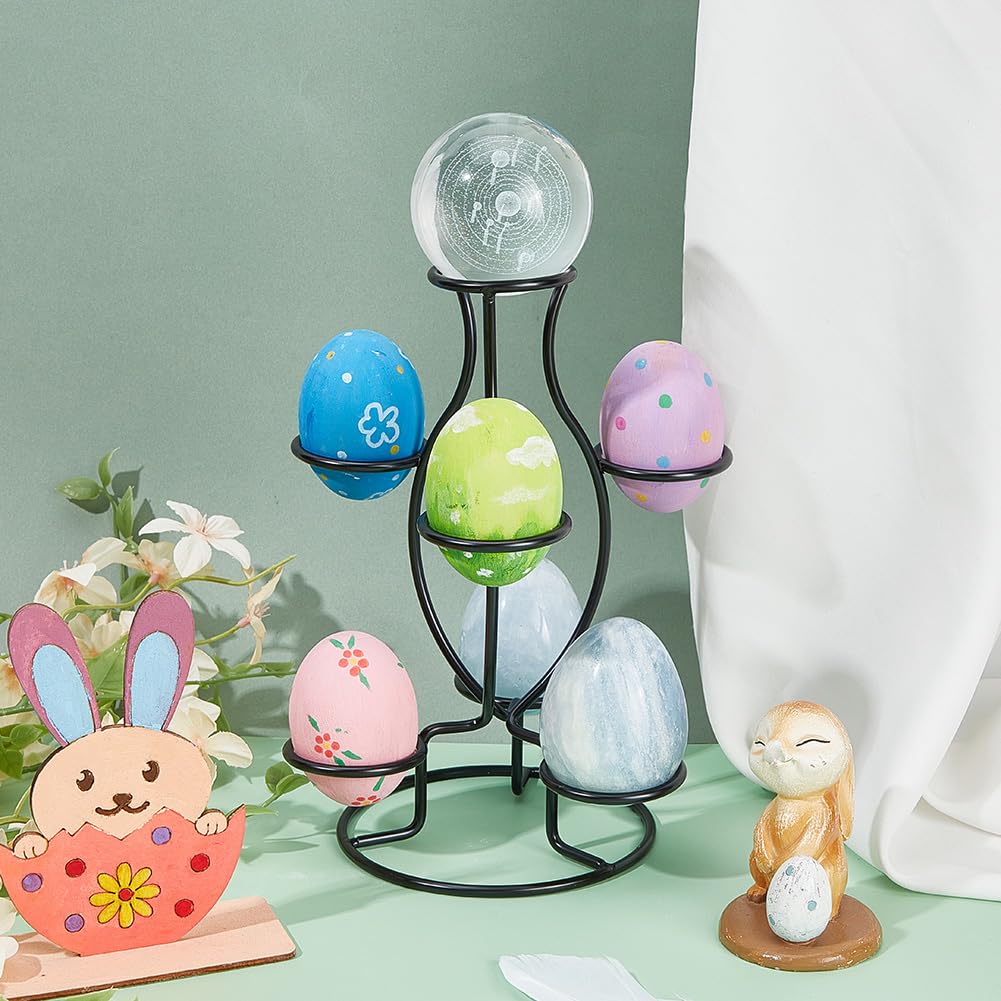 NBEADS Crystal Sphere Holder 8" Tall, 7 Eggs Display Stand 1.61" Diameter Black Metal Multi-Sphere Display Holder for Crystal Sphere Globe Home Office Decor Ornament