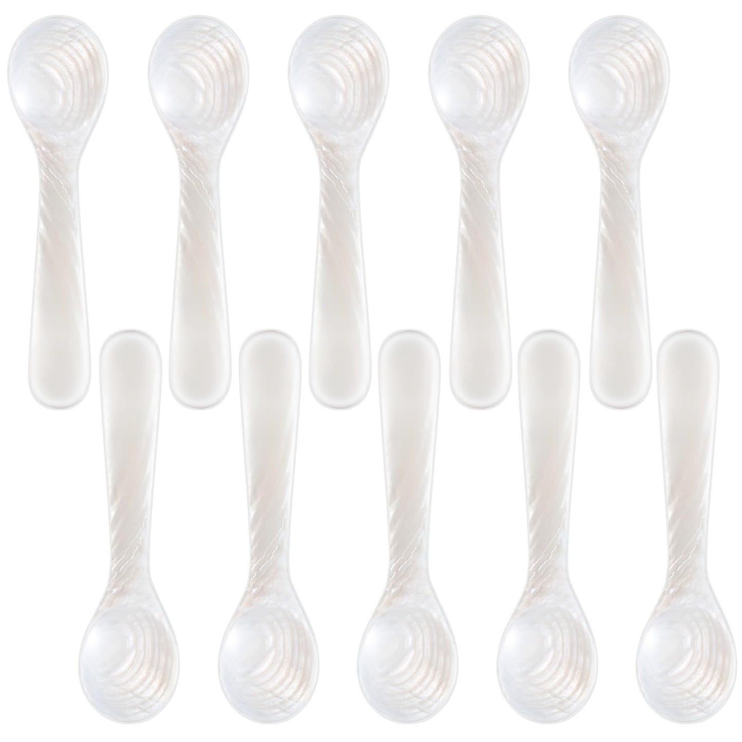Patelai 10 Pieces Set of Caviar Spoons Mother of Pearl Spoons with Handcraft Round Handle for Caviar, Egg, Ice Cream, Coffee, Kitchen, Restaurant for Serving Caviars (8cm/3.15 Inch)