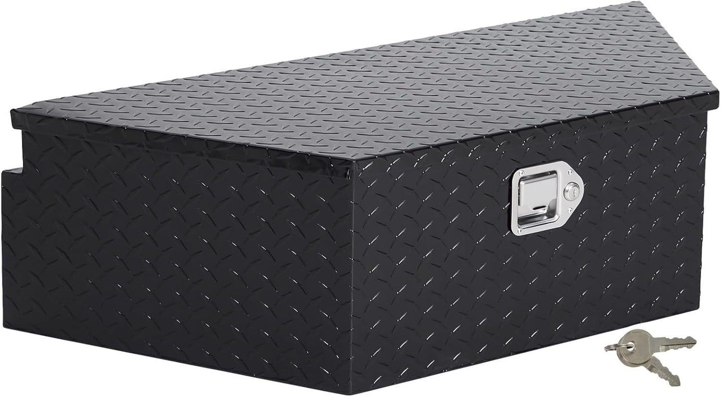ExploreHorizon 39 Inch Aluminum Trailer Tongue Tool Box, Heavy Duty Utility Storage Box with Lock and Keys, Diamond Plate Waterproof Trailer Box Organizer for Pick Up Truck Beds - Black