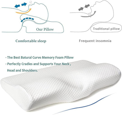 Contour Memory Foam Pillow Orthopedic Sleeping Pillows, Ergonomic Cervical Pillow for Neck Pain - for Side, Back and Stomach Sleepers, Free Pillowcase Included (Firm & Near King)