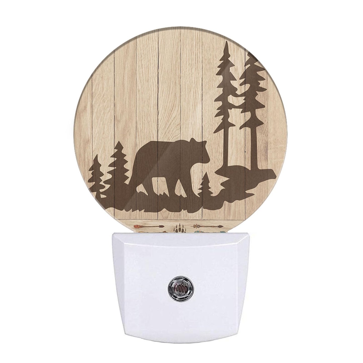 Uanvaha Bear Night Lights Plug into Wall Wildlife Cute Brown Bear Trees Woods Silhouette Night Light Dusk to Dawn Sensor LED Lighting for Bedroom Bathroom Living Room