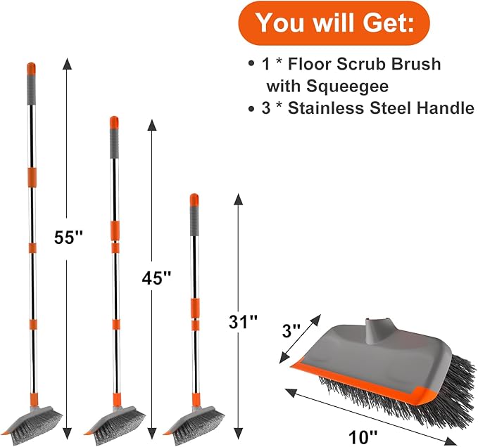 BITOPE Deck Scrub Brush with Long Handle, Heavy Duty Floor Cleaning Scrubber