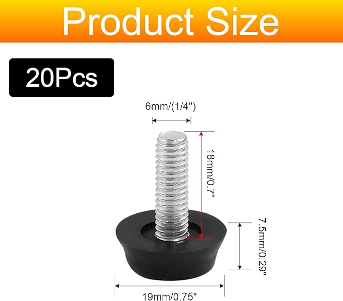 20Pcs 1/4" Thread Adjustable Furniture Levelers, M6 Stainless Steel Screw in