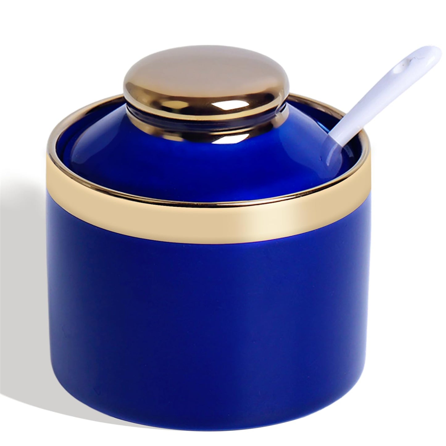 HAOTOP 8 oz Sugar Bowl with Lid and Spoon, Simple Ceramic Sugar Jar Sugar Dispenser Sugar Container Coffee Bar Accessories, Modern Kitchen Countertop Canisters, Navy