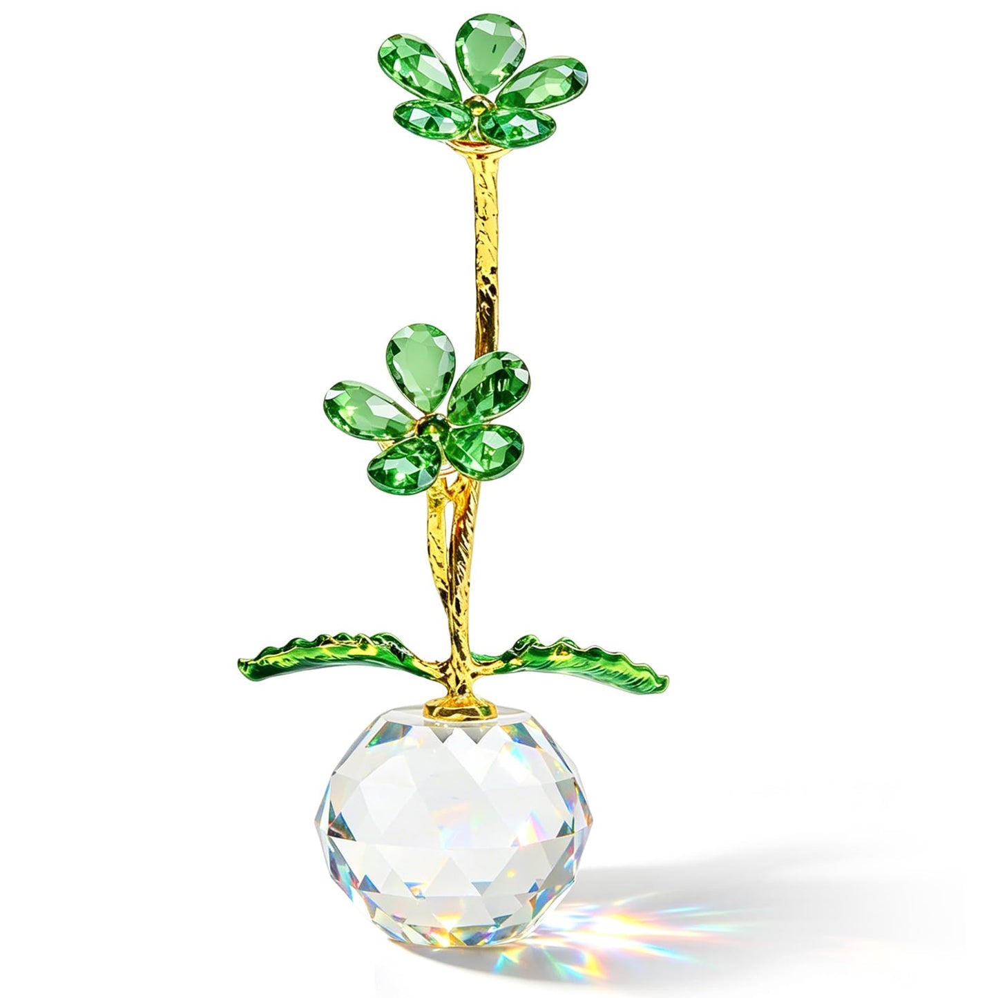 Anxingo Crystal Flower Figurine with Vase, Handmade Eternal Glass Daisy Flower with Gift Box, Romantic Collectible Gift for Women on Birthday Wedding Anniversary Christmas Home Decor(Green)