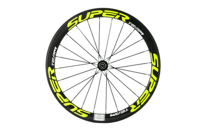 Superteam Carbon Fiber Road Bike Wheels 700C Clincher Wheelset 50mm Matte 23 Width (Fluorescent Yellow)