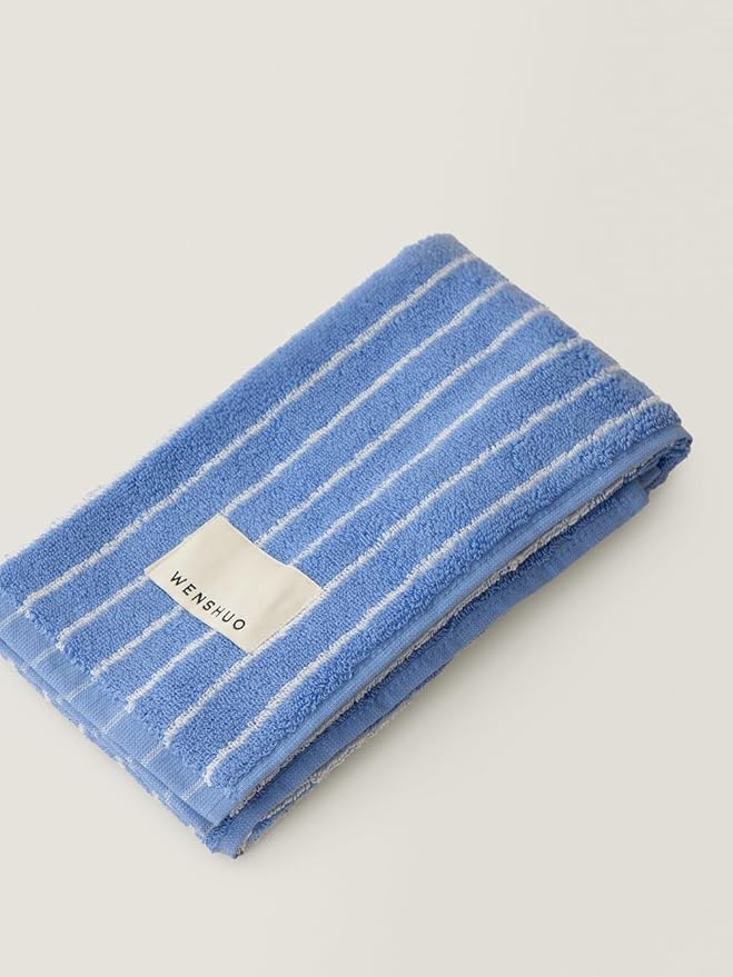 WENSHUO Azure Holiday-Striped Pure Cotton Hand Towel, 100% Combed Cotton