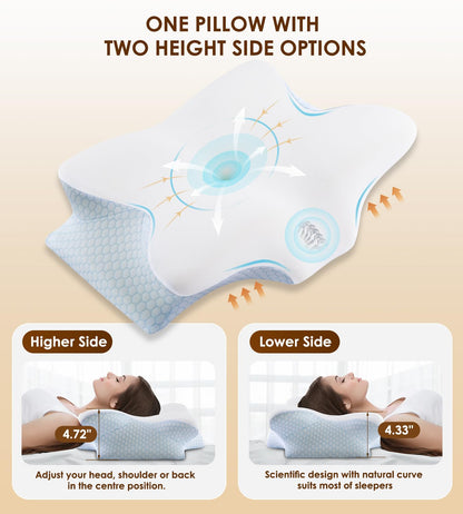 Cervical Pillow for Neck and Shoulder, Ergonomic Contour Memory Foam Pillows for Sleeping, Cooling Neck Support Pillow for Back Stomach Side Sleeper Dark Grey