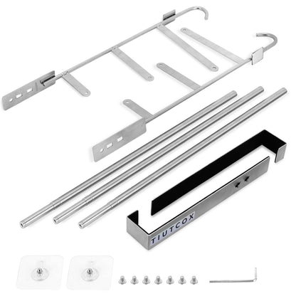 TIUTCOX Over The Door Towel Rack, 304 Stainless Steel Towel Racks for Bathroom with 3-Tier Adjustable Pole, 2 Punch-Free Screw Stickers, 22.83 * 17.71-29.52 * 6.14 Inch, Silver