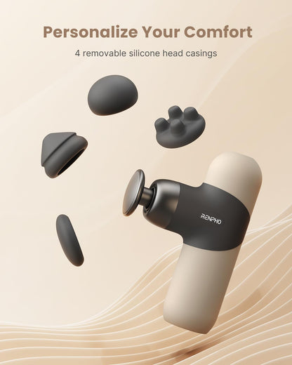 RENPHO Mini Thermal Massage Gun with Heat, Portable Deep Tissue Percussion Massager, Color Silicone Sleeves Travel Size with Carry Case, Grey