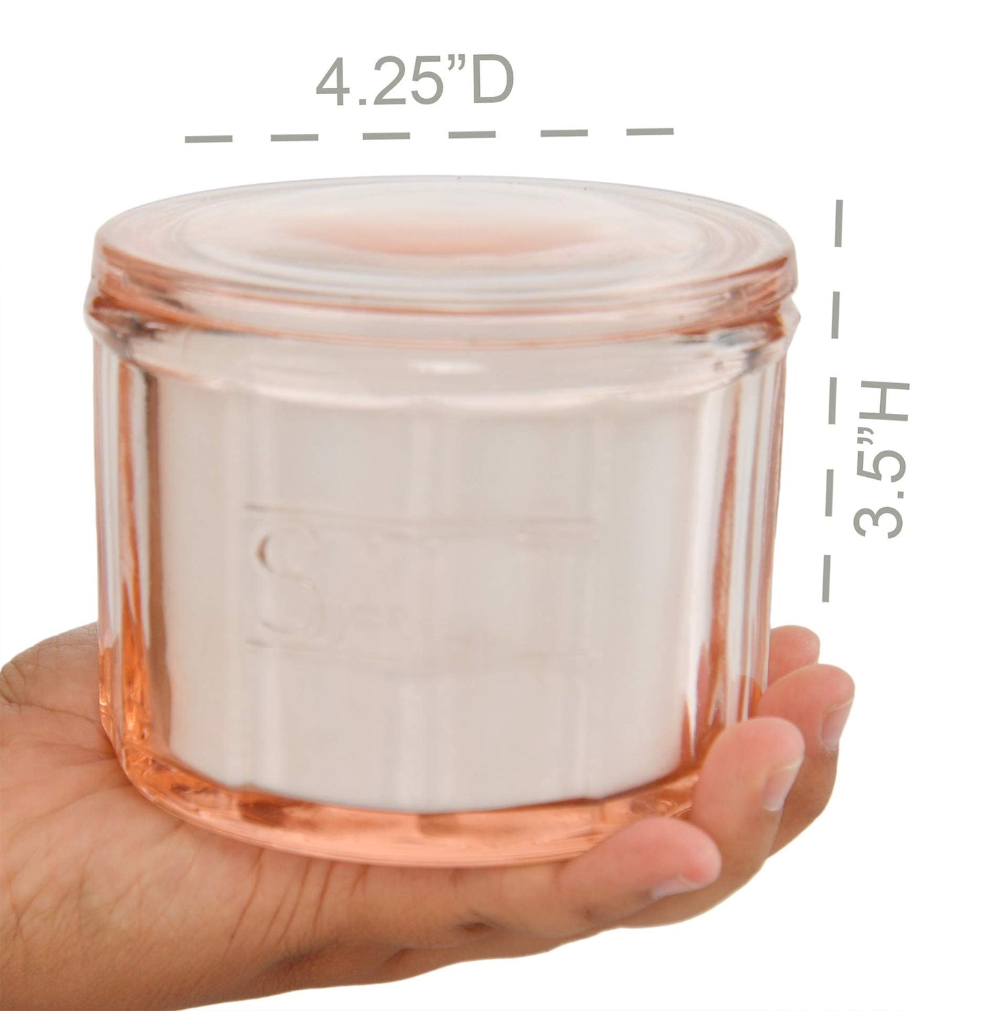 HOME-X Depression Style Pink Glass Salt Cellar with Lid, Retro Kitchen Decor, Wedding Gift - 3 1/2" H x 4" D