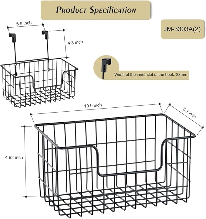 Wire Storage Basket 2 Packs, Wall Mounted Kitchen Bathroom, Hanging Cabinet