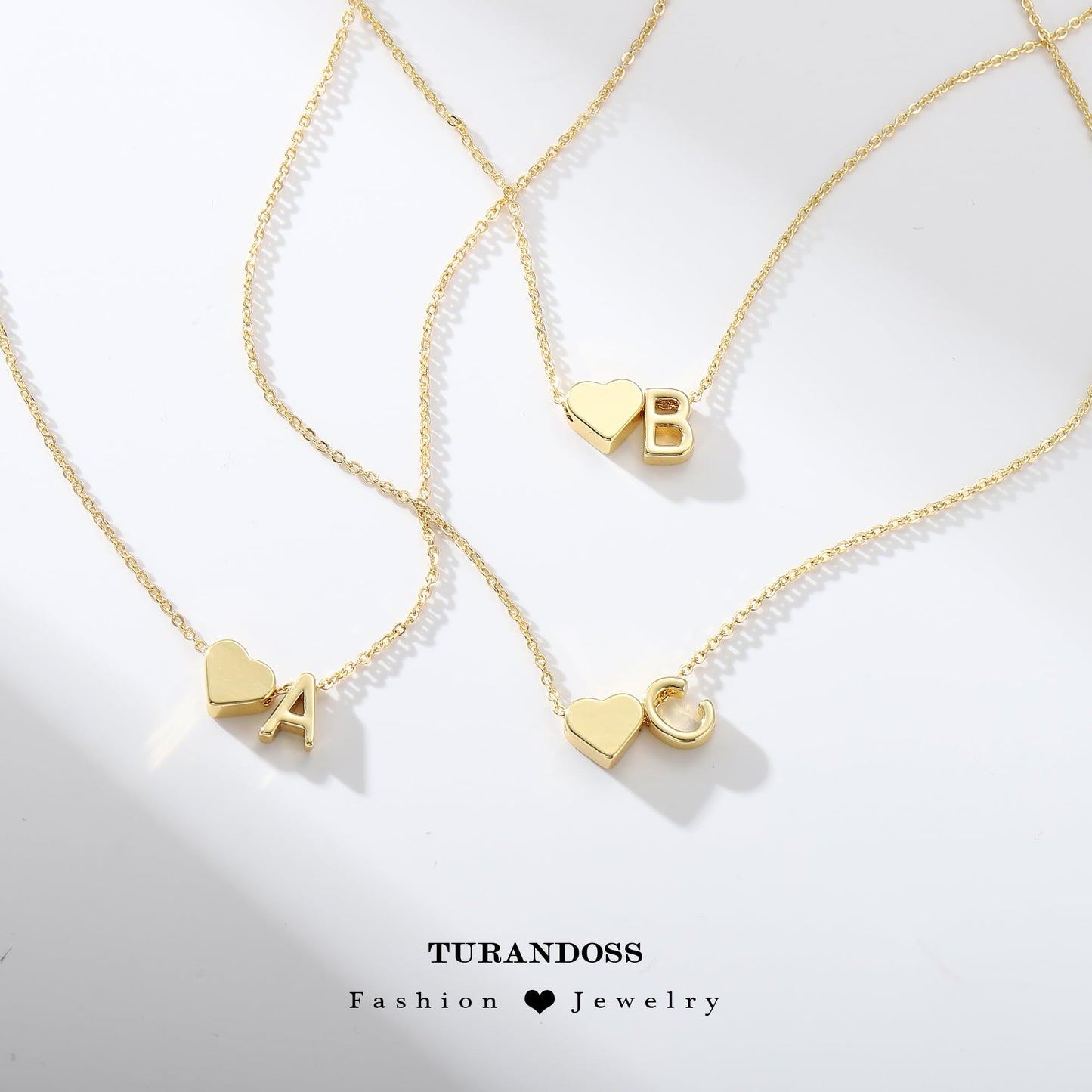 Turandoss Heart Initial Necklaces for Women Trendy, 18K-Gold-Plated Dainty T Heart Tiny Initial Necklaces Letter Jewelry for Women