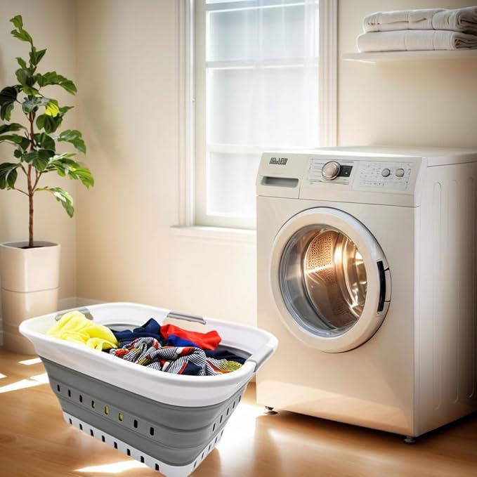 SAMMART 30L Collapsible 3 Handled Plastic Laundry Basket