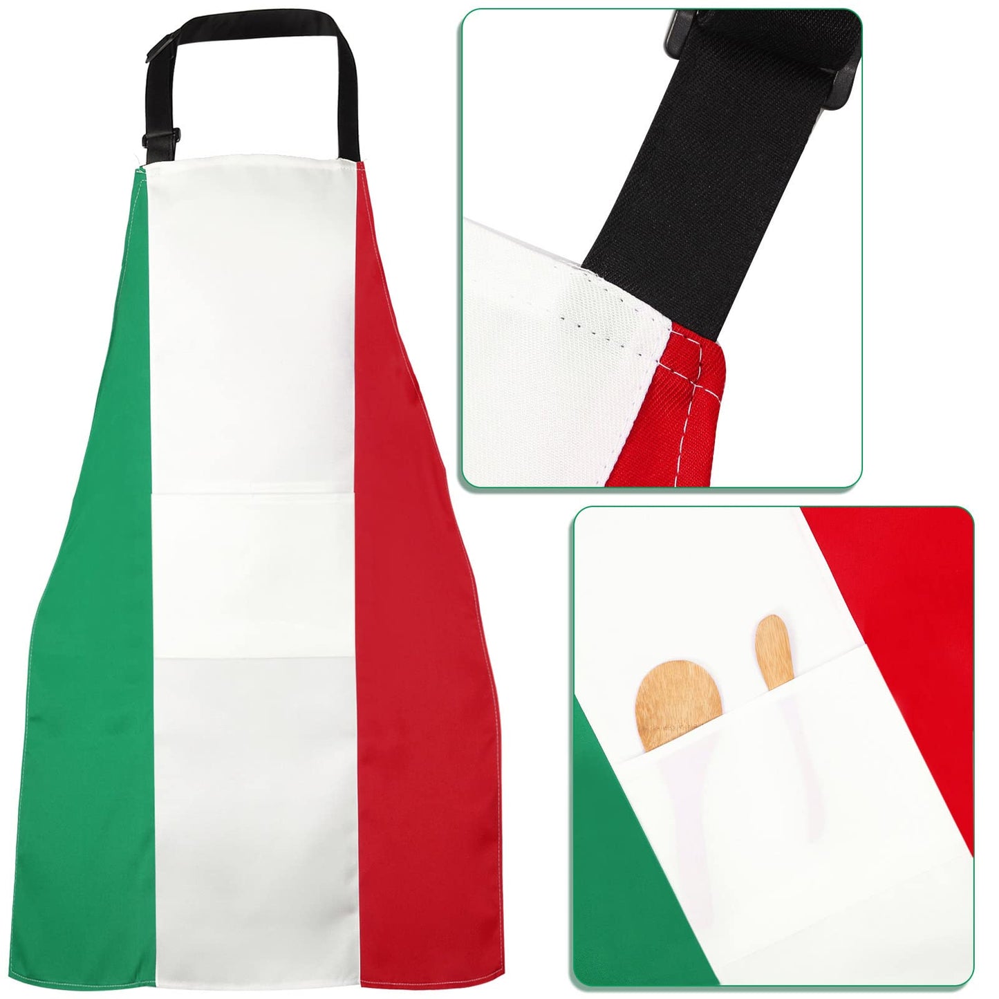 SATINIOR Chef Hat and Apron Italian Gifts for Cooking Baking Fabric Adjustable Chef Apron with Pocket for Christmas Italy Flag Kitchen Gifts Women Men