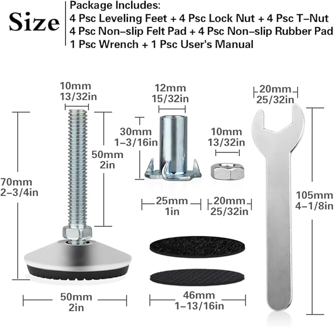 4 Set M10 Swivel Adjustable Leveling Feet, Heavy Duty Height Adjuster Furniture