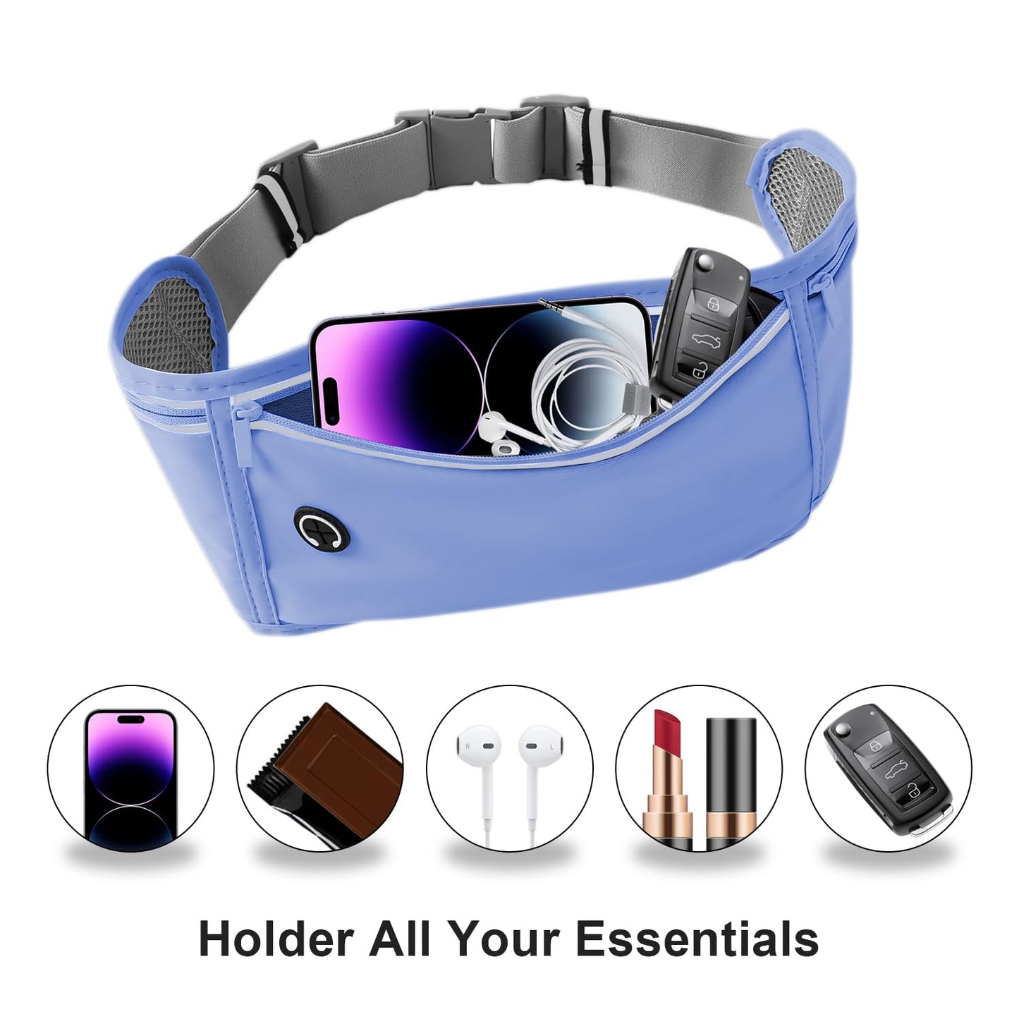 JUCURRI Slim Running Belt for Women Men,Runners Fanny Pack Phone Holder,Money Belt,Running Gear Accessories,with 3 Pockets.(Blue)