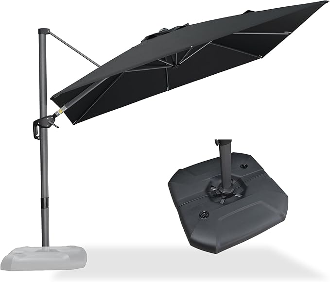 PURPLE LEAF 9 Feet Square Cantilever Umbrella Patio Umbrella with Base Outdoor Umbrella Aluminum Offset with 360-degree Rotation for Garden Deck Pool Patio Black