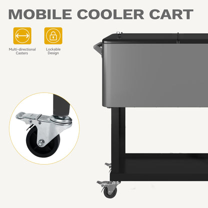 DWVO Ice Chest with Wheels,80 Quart Rolling Cooler with Bottle Opener Drainage, Patio Cooler Cart, Rolling Ice Chest with Handle for Patio Pool Deck Party BBQ Cookouts(Grey)