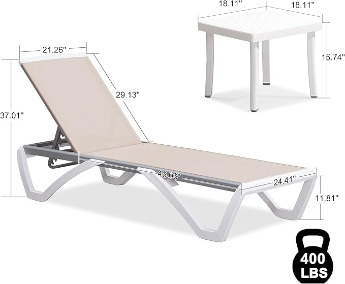 PURPLE LEAF Patio Chaise Lounge Chair Set of 3 Outside Aluminum Plastic