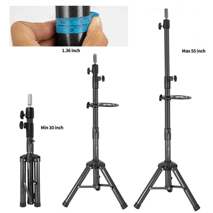 55 Inch Wig Stand Adjustable Mannequin Head Tripod for Hairdressing Training - Stainless Steel Wig Head Stand with Tray