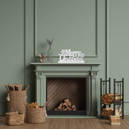 Wooden Merry Christmas Tabletop Decor, Elegant Wood Cutout with Glitter, Wooden Xmas Table Sign, Christmas Centerpiece for Xmas Party Decor for Table Tiered Tray Mantel (White)