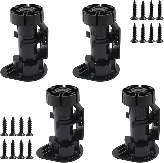Jiozermi 4 Pack Black Plastic Cabinet Legs, Adjustable Furniture Feet