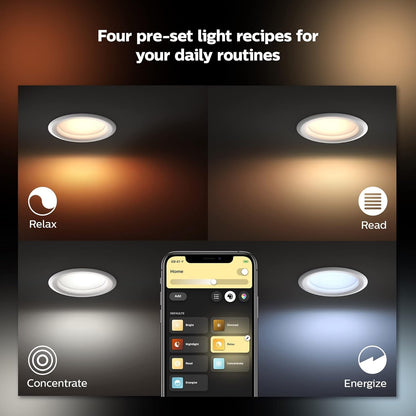 Philips Hue Smart Recessed 5/6 Inch LED Downlight - White Ambiance Warm-to-Cool White Light - 4 Pack - 1100LM - Indoor - Control with Hue App - Works with Alexa, Google Assistant and Apple Homekit
