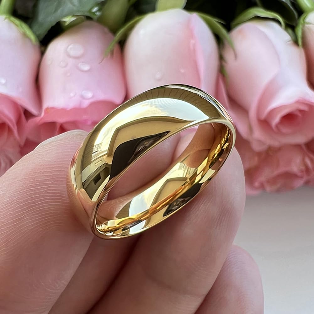 TUTISS 7mm Gold Tungsten Rings for Men Women Engagement Wedding Bands Domed Polished Comfort Fit Size 10