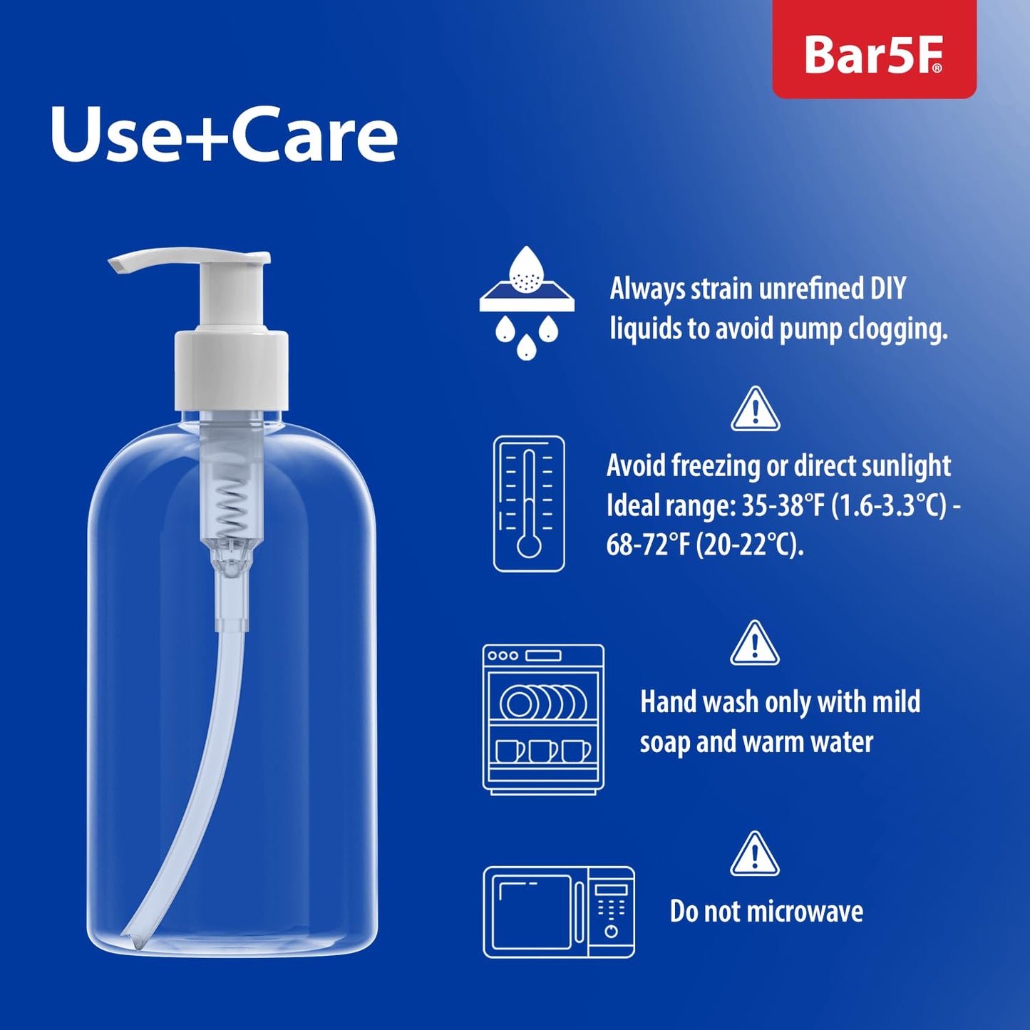 Bar5F Plastic Bottles with Pump Dispenser, 8 oz | Leak Proof, Empty, Clear Refillable, BPA Free for Body Wash, Moisturizer, Face Cream, Liquid Soap | Black & White Pumping Caps | Set of 2