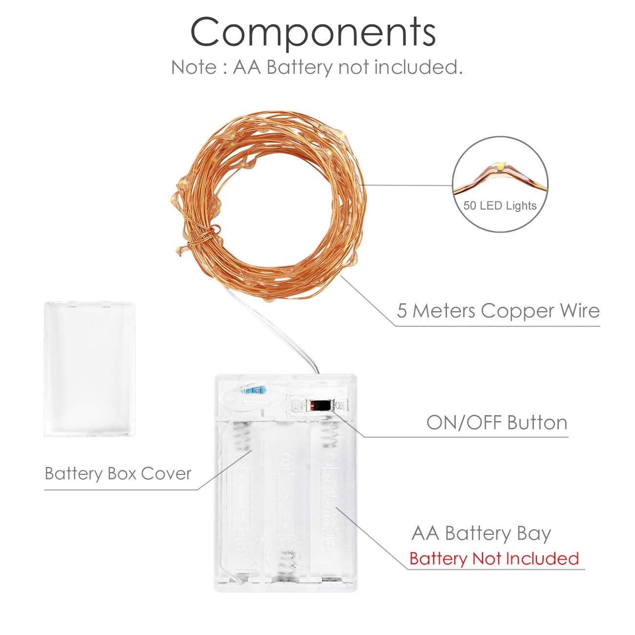 Kolpop Fairy Lights Battery Operated, [4 Packs] 5m 50 LED Copper Wire Christmas String Lights, Warm White LED Fairy Lights twinkle lights for Bedroom Wedding Birthday Party Indoor Tree DIY Decorations