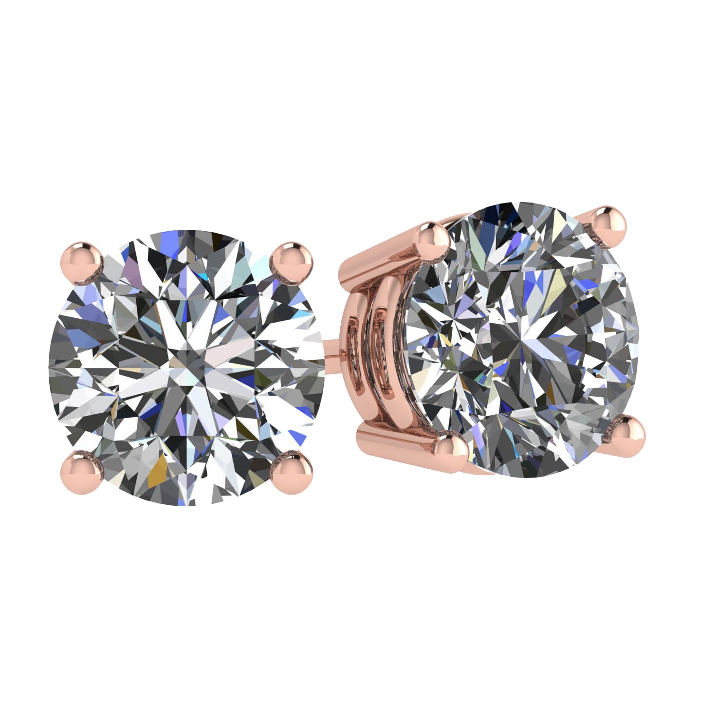 Central Diamond Center Round Simulated Diamond Stud Earrings Hypoallergenic Metal & Sterling Silver CZ - 9.00mm (6.00cttw) Rose