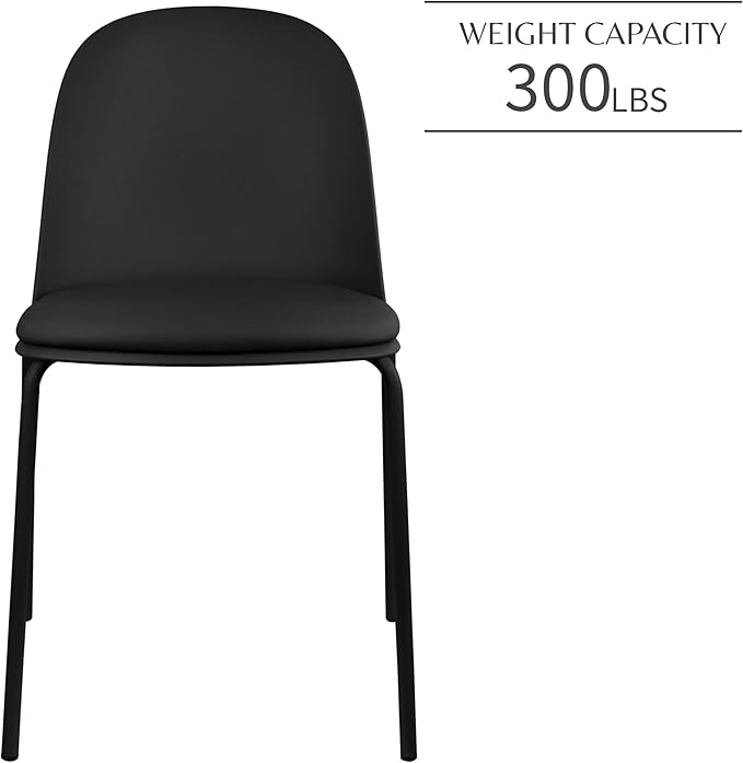 2xhome Modern Stackable Armless Dining Chair | Plastic Shell Seat with Metal Legs | Indoor or Outdoor Use | Home Kitchen Patio (1, Black, Padded Seat)