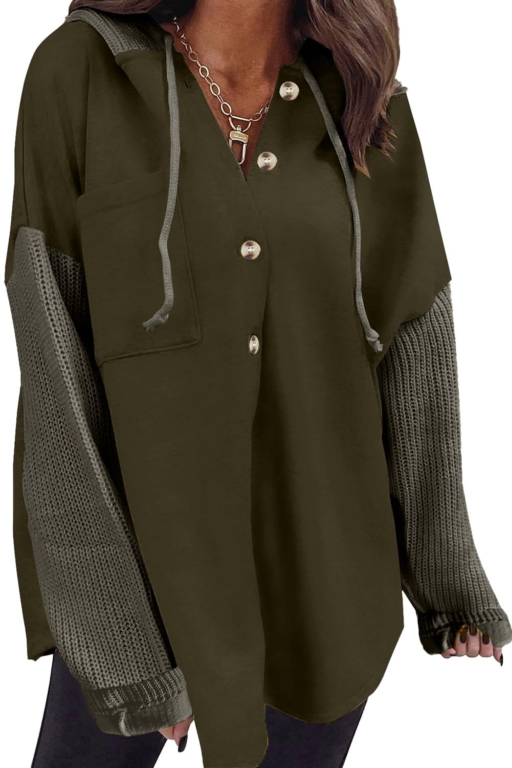 SHEWIN Oversized Sweatshirt for Women Loose Fit Casual Long Sleeve Button Hooded Sweatshirts Hoodies with Pocket