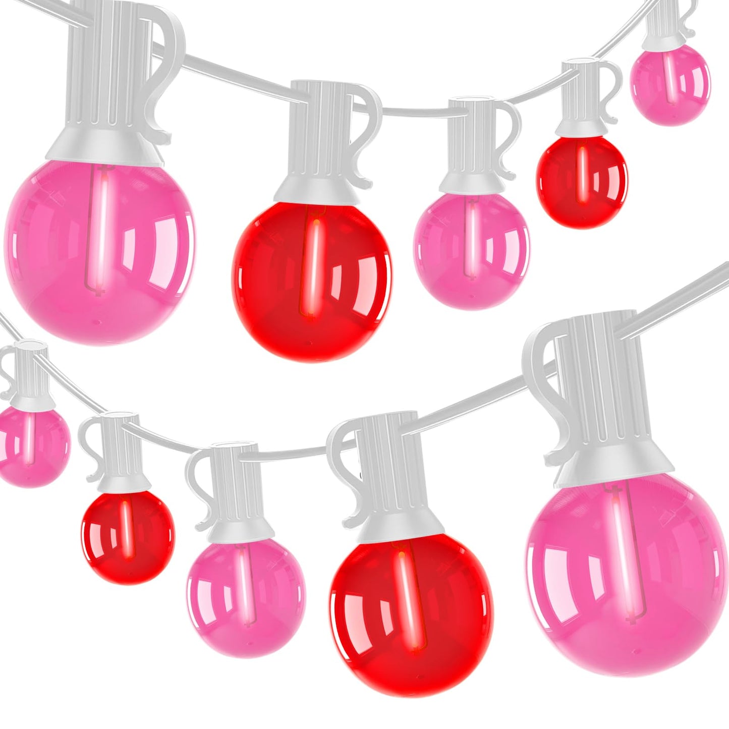 50Ft Red and Pink G40 LED Outdoor String Lights, Hanging Globe Patio Lights with 27 Shatterproof LED Bulbs(2 Spare), Valentine's Day Decorations Lights for Home Garden Party Wedding Decor, E12 Base