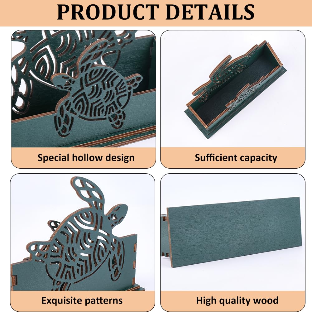 CREATCABIN Sea Turtle Business Card Holder for Desk Wooden Decorative Business Cards Display Stand Green Open Postcard Organizers for Desktop Office Home Tabletop Exhibition Decor 4.5x1.6x3.5Inch