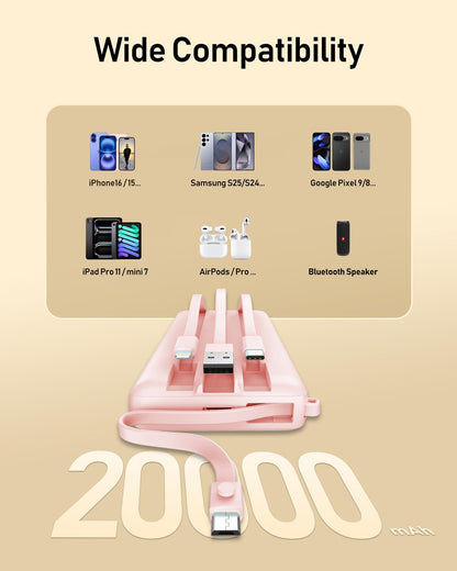 VEEKTOMX Portable Charger Built-in Cables, Power Bank for iPhone, Fast Charge USB C Battery Pack Travel Essentials Powerbank Compatible with iPhone 17/16/15/14, Samsung S25/24