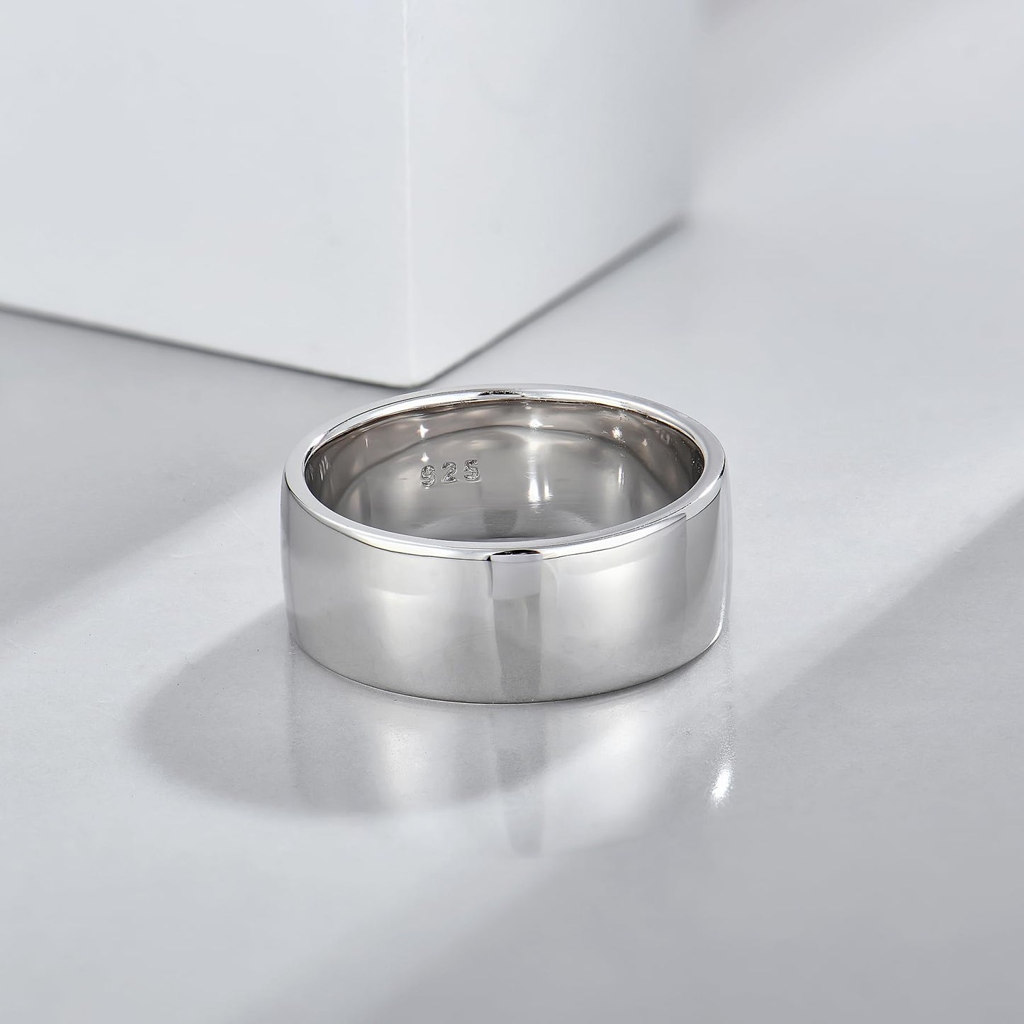 STARCHENIE Solid 925 Sterling Silver 8mm Wedding Band Ring, Comfort Fit High Polish, for Men and Women (Size 10)
