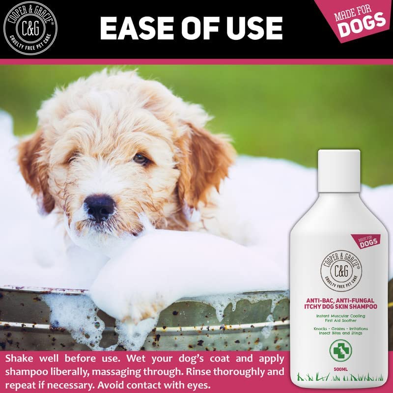 Dog Shampoo For Itchy skin Antibacterial And Antifungal | Natural Medicated Low Lather Safe Formula | Fast Absorbing and Skin Cooling First Aid | Great For Grazes Skin Irritation