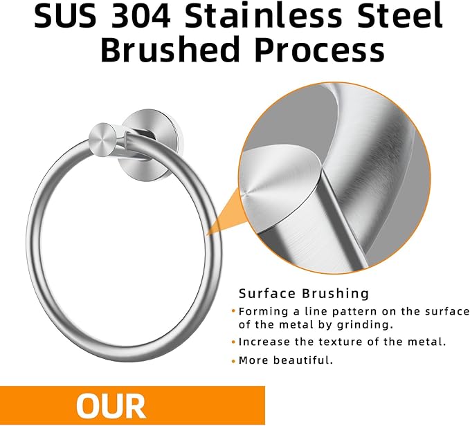 Brushed Silver Towel Ring 2Pack, SUS304 Stainless Steel Hand Towel Holder