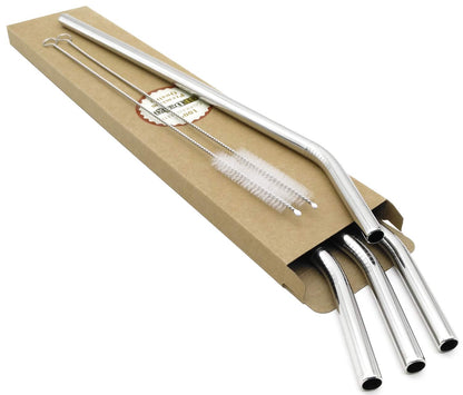 GFDesign Big Drinking Straws Reusable 12 Inches Extra Long 9mm Extra Wide SUS 304 Food-Grade 18/8 Stainless Steel - Set of 4 with 2 Cleaning Brushes - Bent