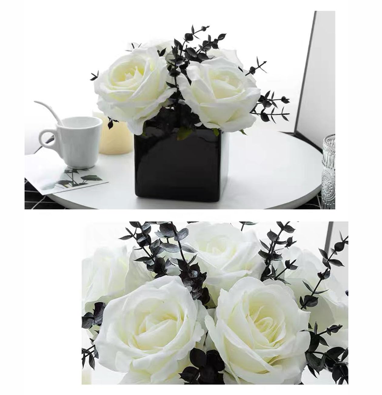 LADADA Artificial Flowers with Small Ceramic Vases