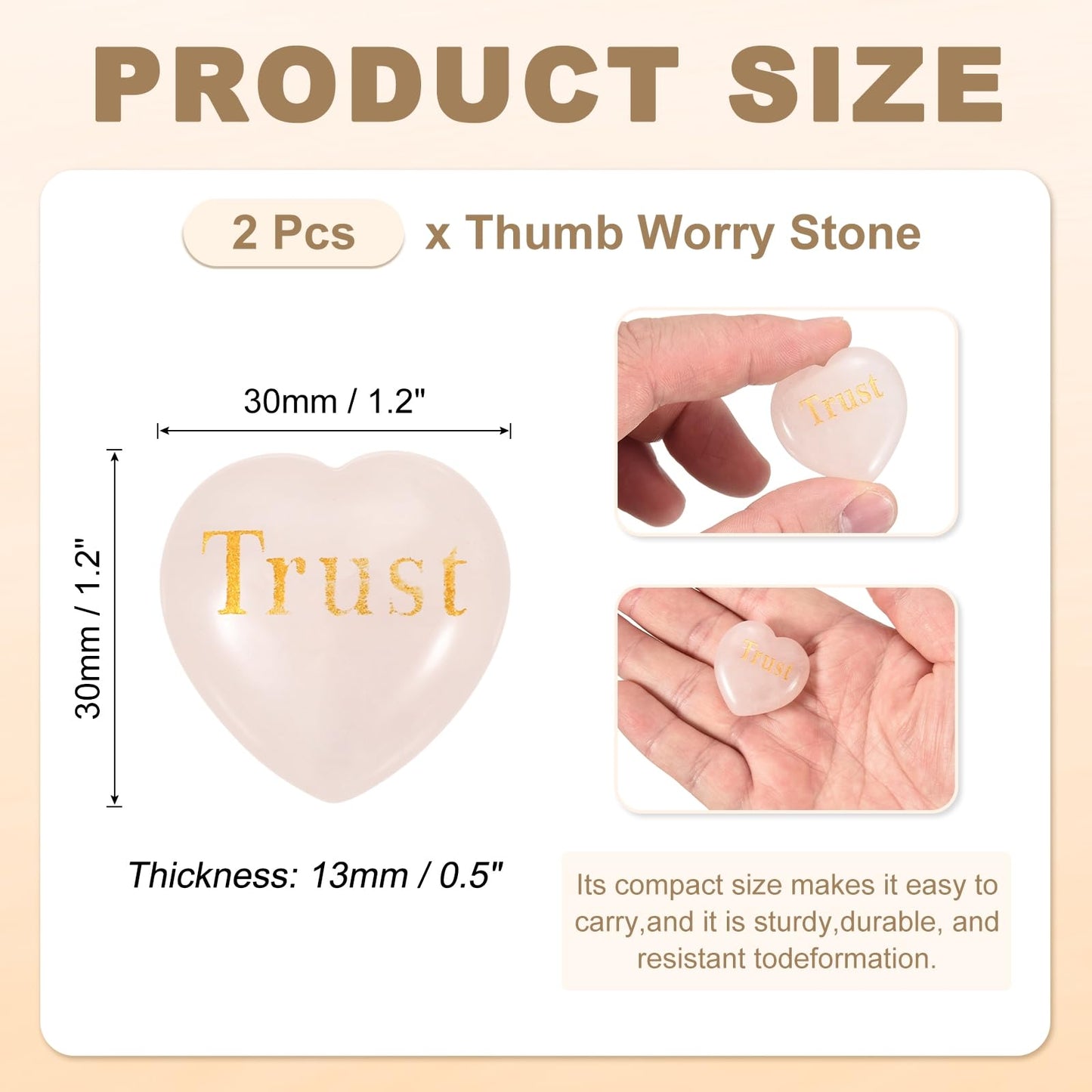 PATIKIL 2Pcs Natural Heart Shaped Crystal Stone, 1.2" Love Worry Stone with Inspirational Words, Pocket Rock Anxiety Crystals for Women Stress Gifts Meditation, Pink(Trust)