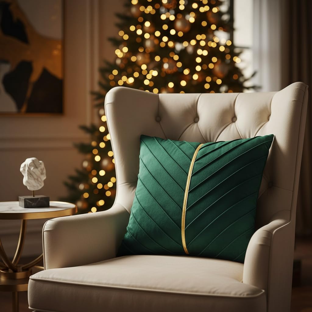 Tosleo Dark Green Velvet Pillow Covers 18x18 Pack of 2 with Gold Leather Soft Throw Pillow Covers Home Decorative Cushion Cases Luxury Modern Pillow Covers Summer Home Decor for Sofa Bed