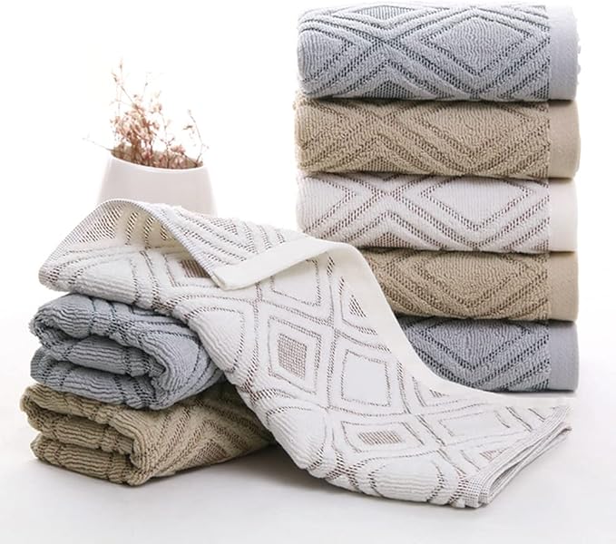 Pidada Hand Towels Set of 4 Diamond Pattern 100% Cotton Absorbent Soft
