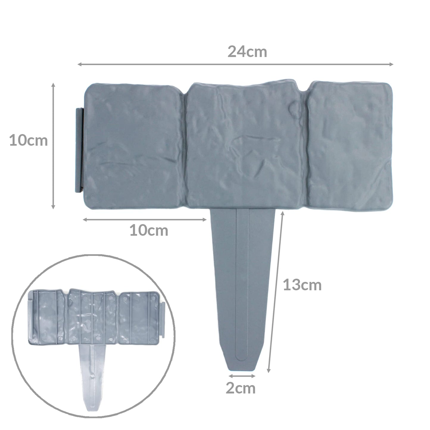 5M Grey Stone Effect Lawn Edging – Pack of 20 No-Dig ABS Garden Border Edging, Interlocking Cobblestone Edge for Flower Beds, Path & Lawn Borders | Pukkr