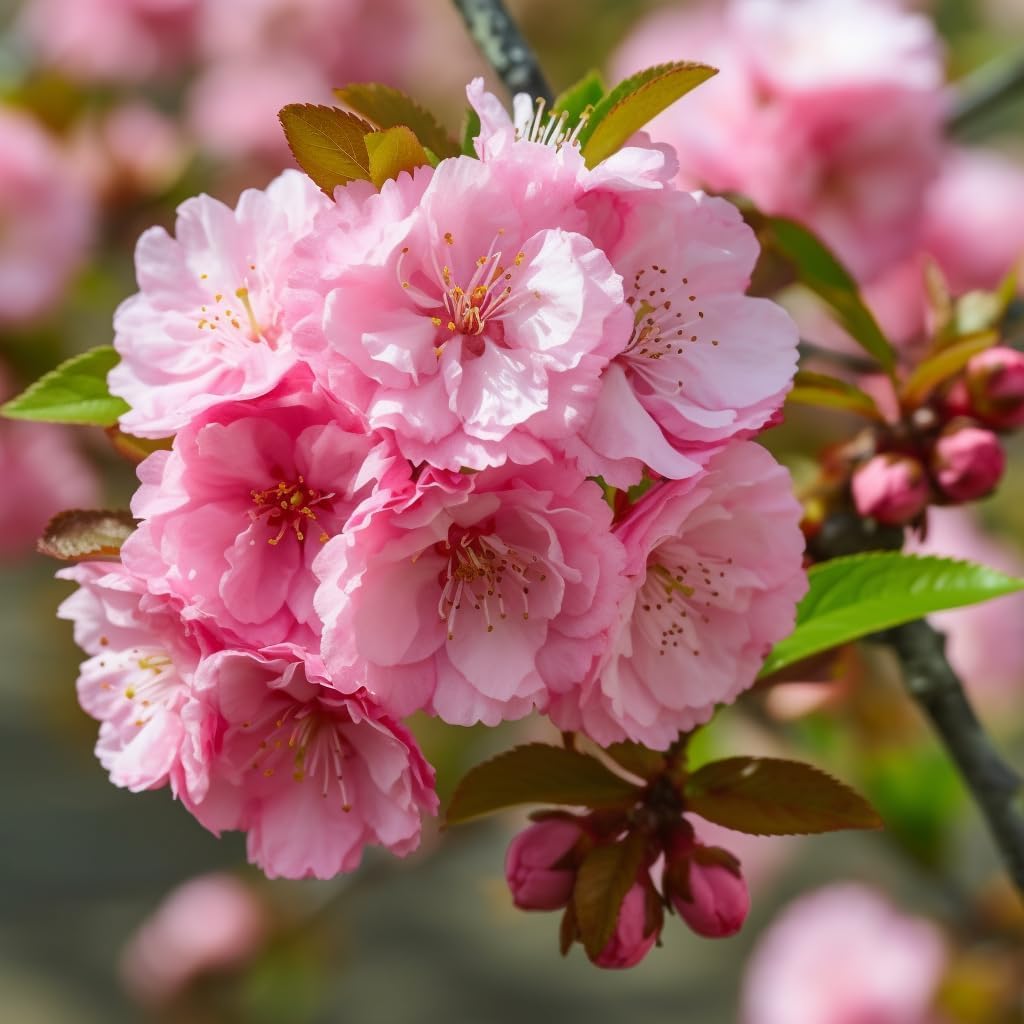 Pink Flowering Almond Shrub (Flowering Plum Bush) - 18-24" Tall Live Plant - Gallon Pot - Fragrant Pink Blossom Ornamental Tree - Prunus triloba