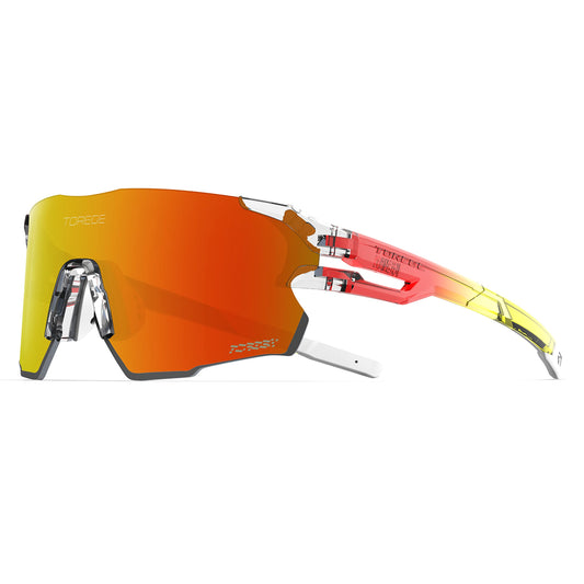 TOREGE Polarized Sports Sunglasses for Men and Women-UV Protection, Ideal for Cycling, Fishing, Baseball, Running, Golf Iceman (C10- Transparent Purple Orange Red&Black Red Lens)