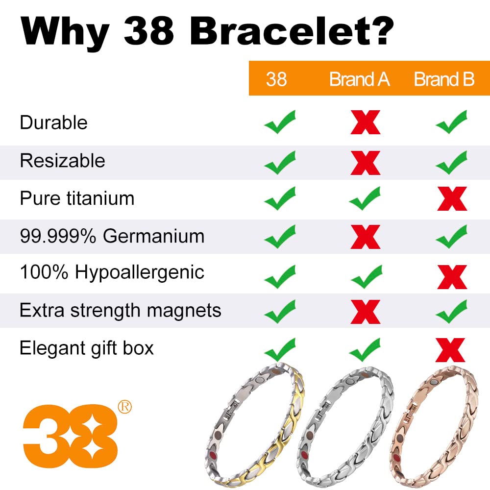 38 Elegant Titanium Magnetic Bracelet for Women Germanium and Magnetic Functions with Free Link Removal Tool Christmas gift (Silver)